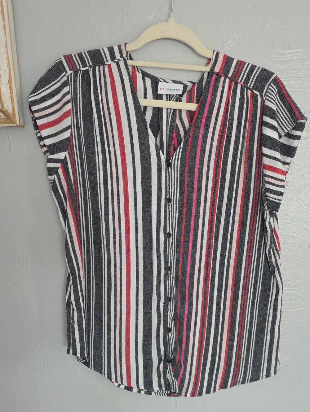 Liz Claiborne Black,Pink, White & Red Striped Button-Down Top